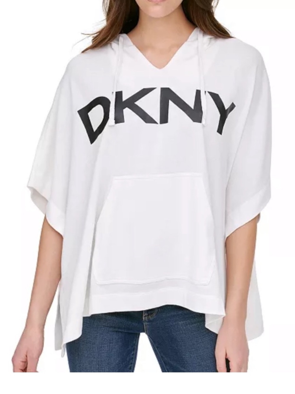 DKNY Oversized Hooded Logo Poncho with Black Print